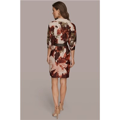 PUFF SLEEVE FLORAL COTTON SHIRT DRESS