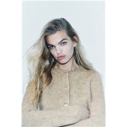 BEADED RHINESTONE KNIT CARDIGAN