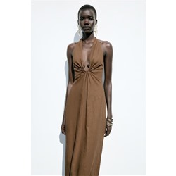 MIDI DRESS WITH BUCKLE LINEN BLEND