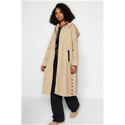 TRENDYOL MODEST Koyu Bej Kapüşonlu Yanları Çıtçıt Detaylı Trençkot TCTAW24CL00007