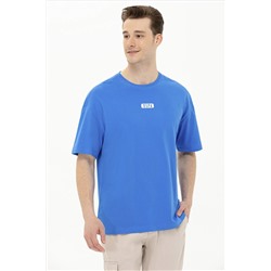 Erkek Saks Oversize Bisiklet Yaka Tişört