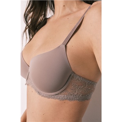 Sujetador clásico microfibra y encaje beige BEAUTIFUL