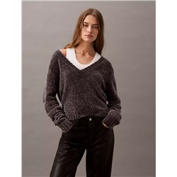 Chenille Relaxed V-Neck Sweater