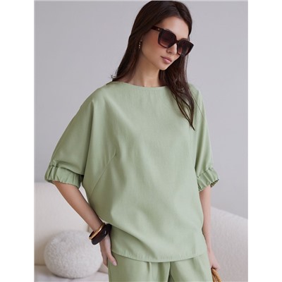 Свободная блузка с вырезом лодочка из плотного лиоцелла