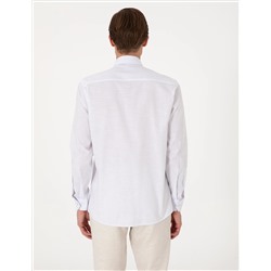 Lacivert Slim Fit Çizgili Uzun Kollu Gömlek