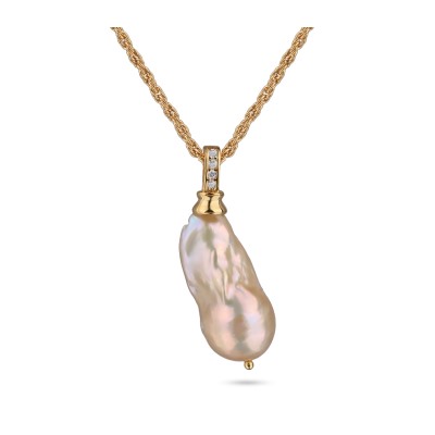 Кулон Барокко 80-85см (жемчуг 30мм лососевый; покрытие золото), Есть комплект