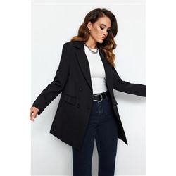 TRENDYOL MODEST Siyah Çift Düğme Detaylı Cepli Astarlı Blazer Dokuma Ceket TCTSS22CE0250