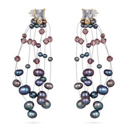 Серьги Грозди (жемчуг бензиновый 3-7мм, SW аметист; покрытие золото), Есть комплект