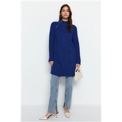 TRENDYOL MODEST Saks Dik Yaka Fermuar Detaylı Selanik Triko Kazak TCTAW24AK00139