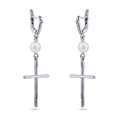 Серьги (жемчуг белый 8мм; покрытие родий), Есть комплект