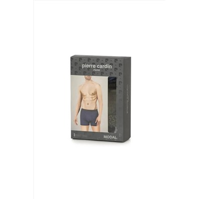 Pierre Cardin Erkek 3'lü Paket Siyah, Lacivert, Antrasit Desenli Boxer- Modal Pamuklu Likralı