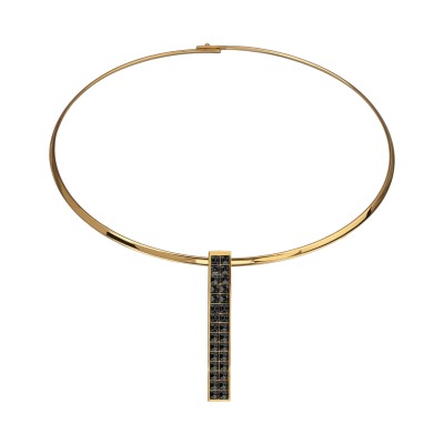 Колье Квадро (кристаллы SW темно-серые; покрытие золото) 42см, Есть комплект