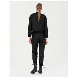 Siyah Parlak Dokulu Comfort Fit Pantolon
