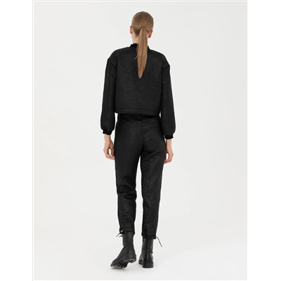Siyah Parlak Dokulu Comfort Fit Pantolon