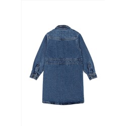 Kız Çocuk Mavi Uzun Kol Jean Elbise