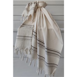 Sevim Krem Çizgili Havlu Peştemal 90x170 - %100 Pamuk & Yumuşak