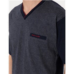 Lacivert Kısakol 3'lü Jakarlı Pijama Takımı