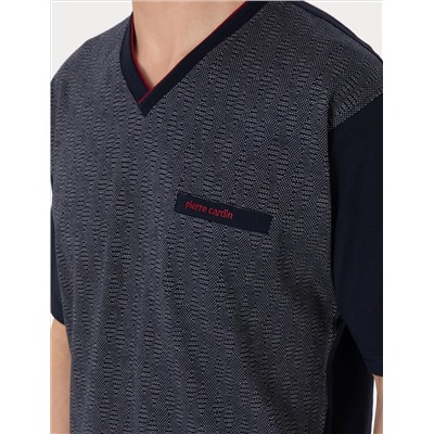 Lacivert Kısakol 3'lü Jakarlı Pijama Takımı