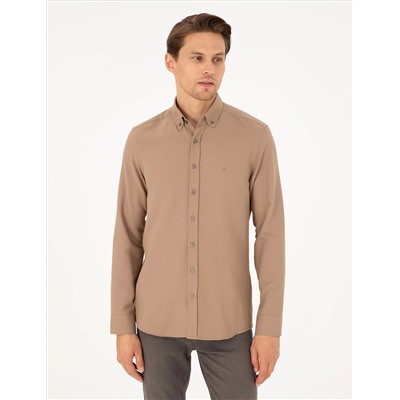 Açık Kahverengi Slim Fit Uzun Kollu Gömlek