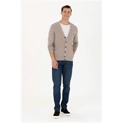 Erkek Vizon Melanj Basic Triko Hırka