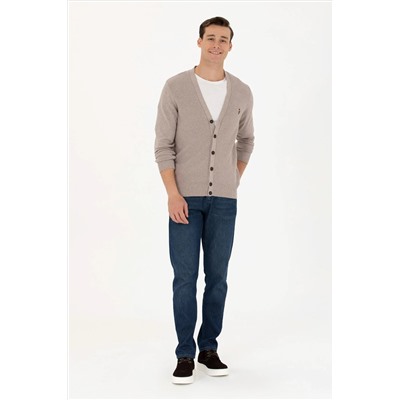 Erkek Vizon Melanj Basic Triko Hırka