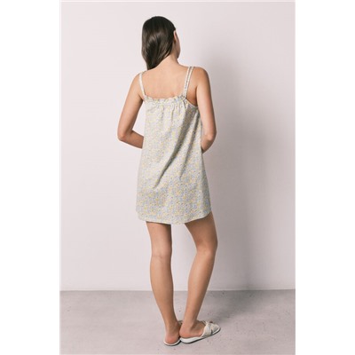 Camisón corto algodón florecitas amarillo