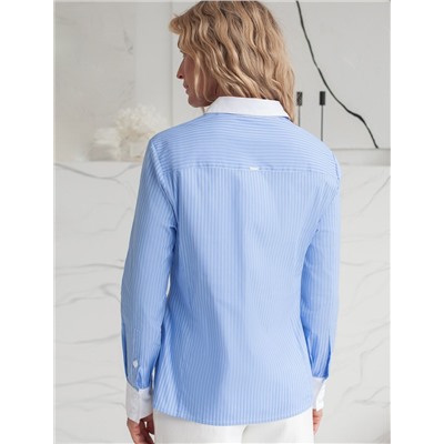 Блузка приталенного силуэта в полоску из эластичного хлопка