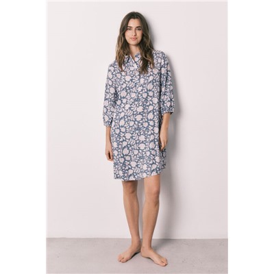 Camisola larga viscosa estampado flores rosa