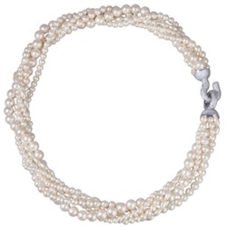 Колье Течение (Майорка белая 4-6мм, цирконы; покрытие родий) 50см, Есть комплект