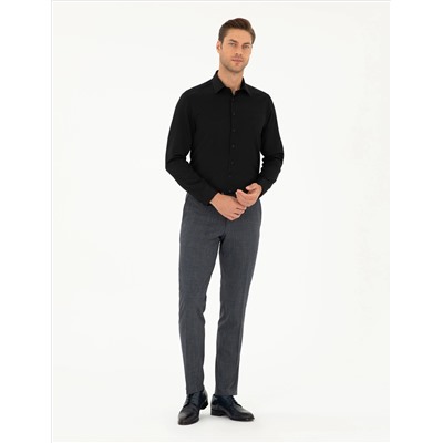 Siyah Armürlü Slim Fit Uzun Kollu Gömlek