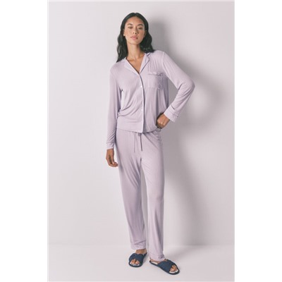 Pijama camisero largo viscosa lila