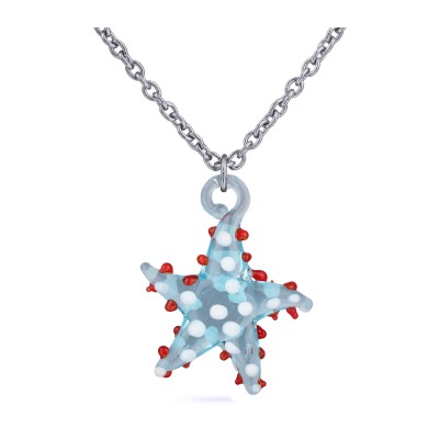 Кулон Морская звезда (муранское стекло морская свежесть; родий) 90см