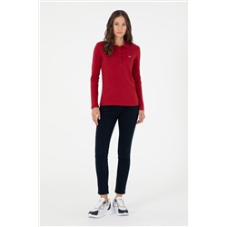 Kadın Kırmızı Basic Polo Yaka Sweatshirt