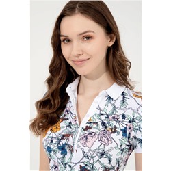 Kadın Beyaz Polo Yaka Tişört