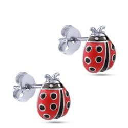 Пусеты Божья коровка (эмаль красная, черная; покрытие родий), Есть комплект