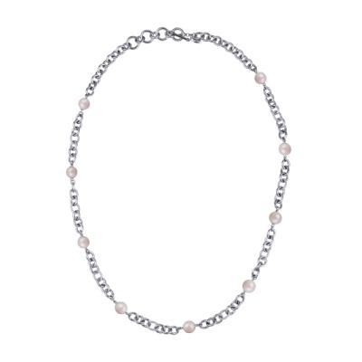 Колье Симбиоз (Майорка холодно-розовая 12мм; покрытие родий) 77-90см, Есть комплект