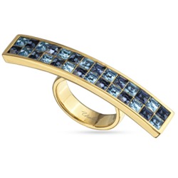 Кольцо Квадро (кристаллы SW джинс, аквамарин; покрытие золото), Есть комплект