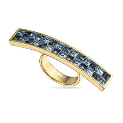 Кольцо Квадро (кристаллы SW джинс, аквамарин; покрытие золото), Есть комплект