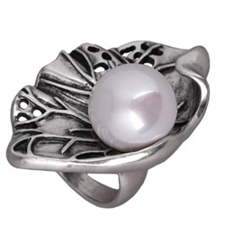 Кольцо (Майорка 14мм белая; покрытие античное серебро), Есть комплект