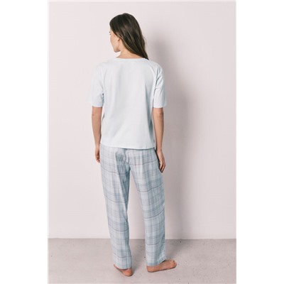 Pijama 100% algodón azul estampado cuadros
