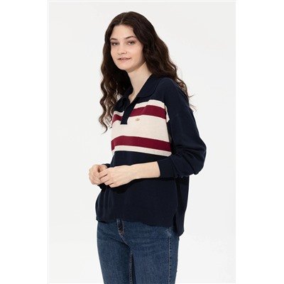 Kadın Lacivert V - Yaka Kazak