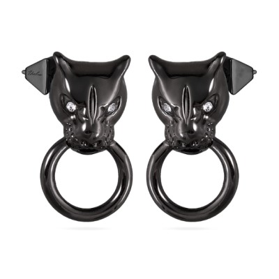 Серьги Пантера (кристаллы SW белые; покрытие черный родий), Есть комплект