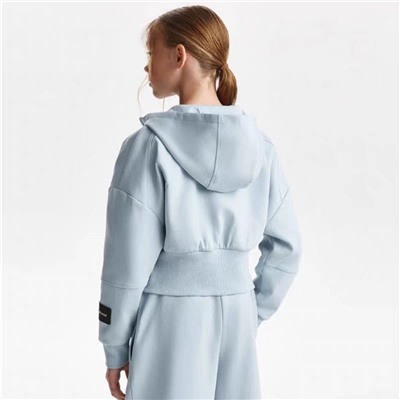 Детская укороченная кофта на замке с капюшоном  ГУЛИВЕ*Р  Экспорт в Россию  В красивом голубом цвете Материал: хлопок 56%, полиэстер 40%, эластичной волокно 4%