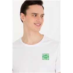 Erkek Beyaz Bisiklet Yaka Tişört