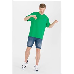 Erkek Elma Yeşili Oversize Bisiklet Yaka Tişört