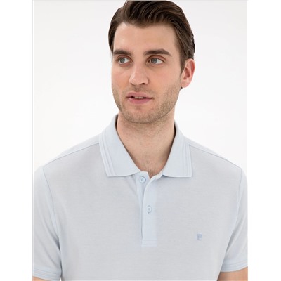 Açık Mavi Slim Fit %100 Pamuk Polo Yaka Basic Tişört