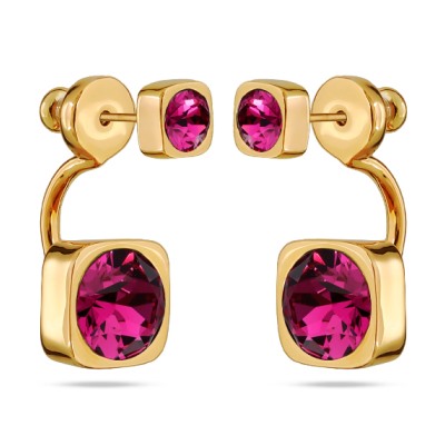 Серьги Теннис (кристаллы SW фуксия 4мм и 7мм; покрытие золото), Есть комплект