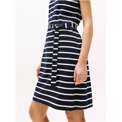 Belted Stripe Stretch T-Shirt Dress