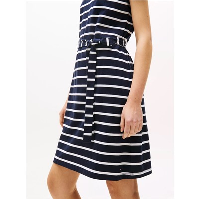 Belted Stripe Stretch T-Shirt Dress
