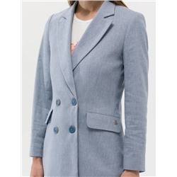 Mavi Keten Karışımlı Kruvaze Ceket
